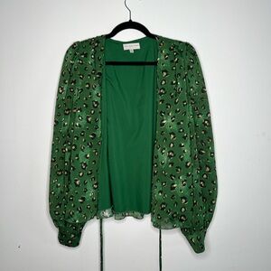 Wrap Volume Sleeve Top Set In Green Leopard